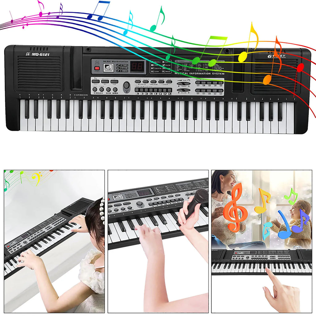 61 Keys Electronic Organ Portable Children Digital Keyboard with Microphone Single Speaker Design Easy Using Brand New Music Toy