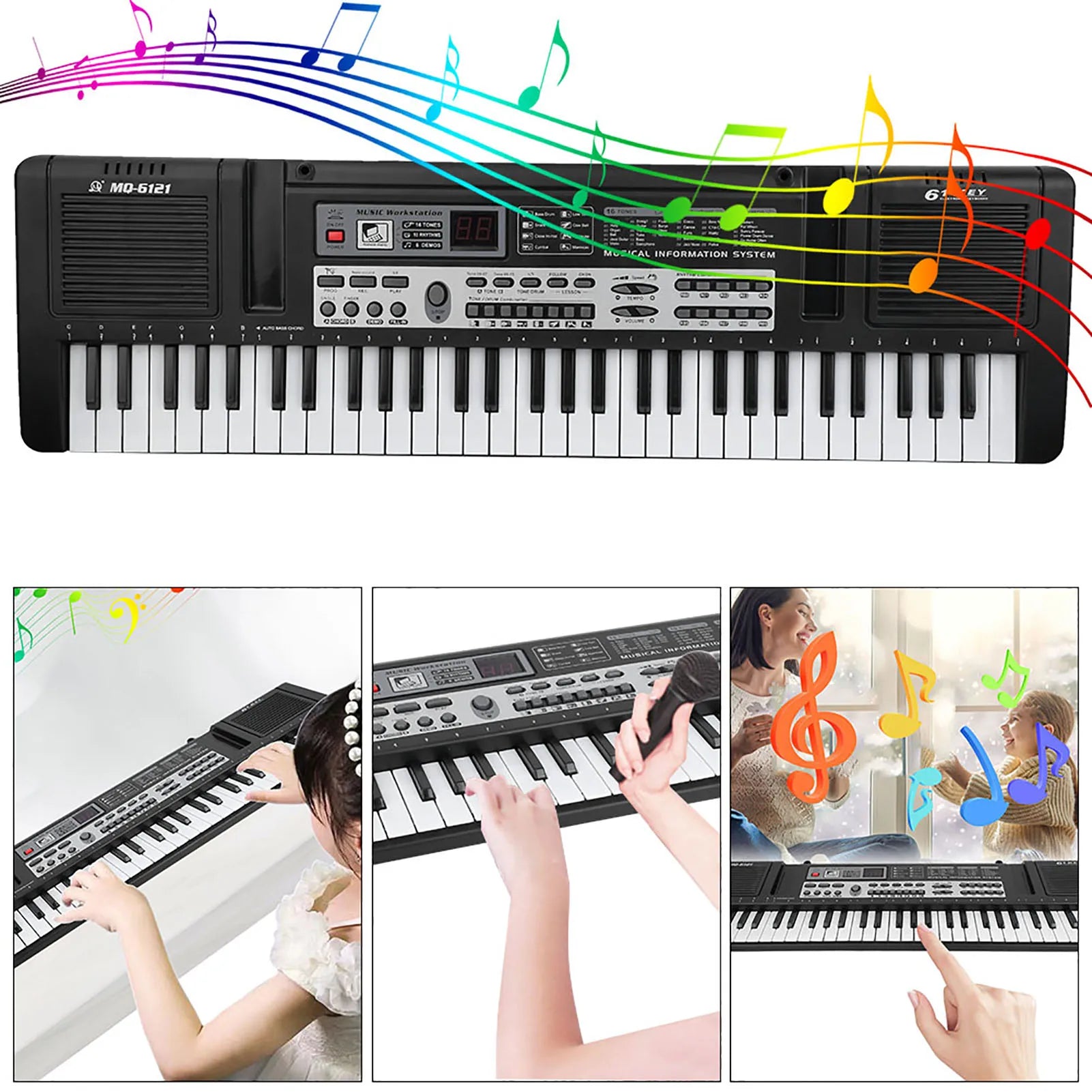 61 Keys Electronic Organ Portable Children Digital Keyboard with Microphone Single Speaker Design Easy Using Brand New Music Toy