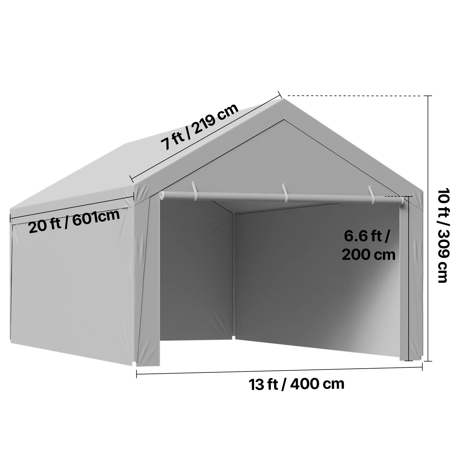 SucceBuy Carport Replacement Canopy Potable Garage Tent Top Tarp with Sidewalls UV-Resistant Car Shelter Tarp with Ball Buggees