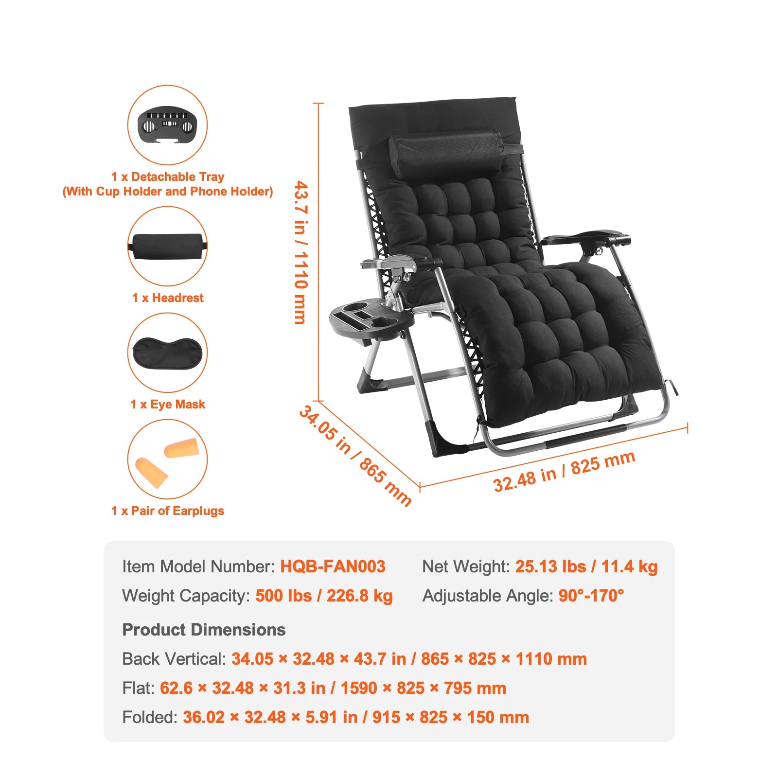 SucceBuy Zero Gravity Chair Zero Gravity Recliner Lounge Chair Adjustable Anti Gravity Chair with Cushion Footrest & Cupholder