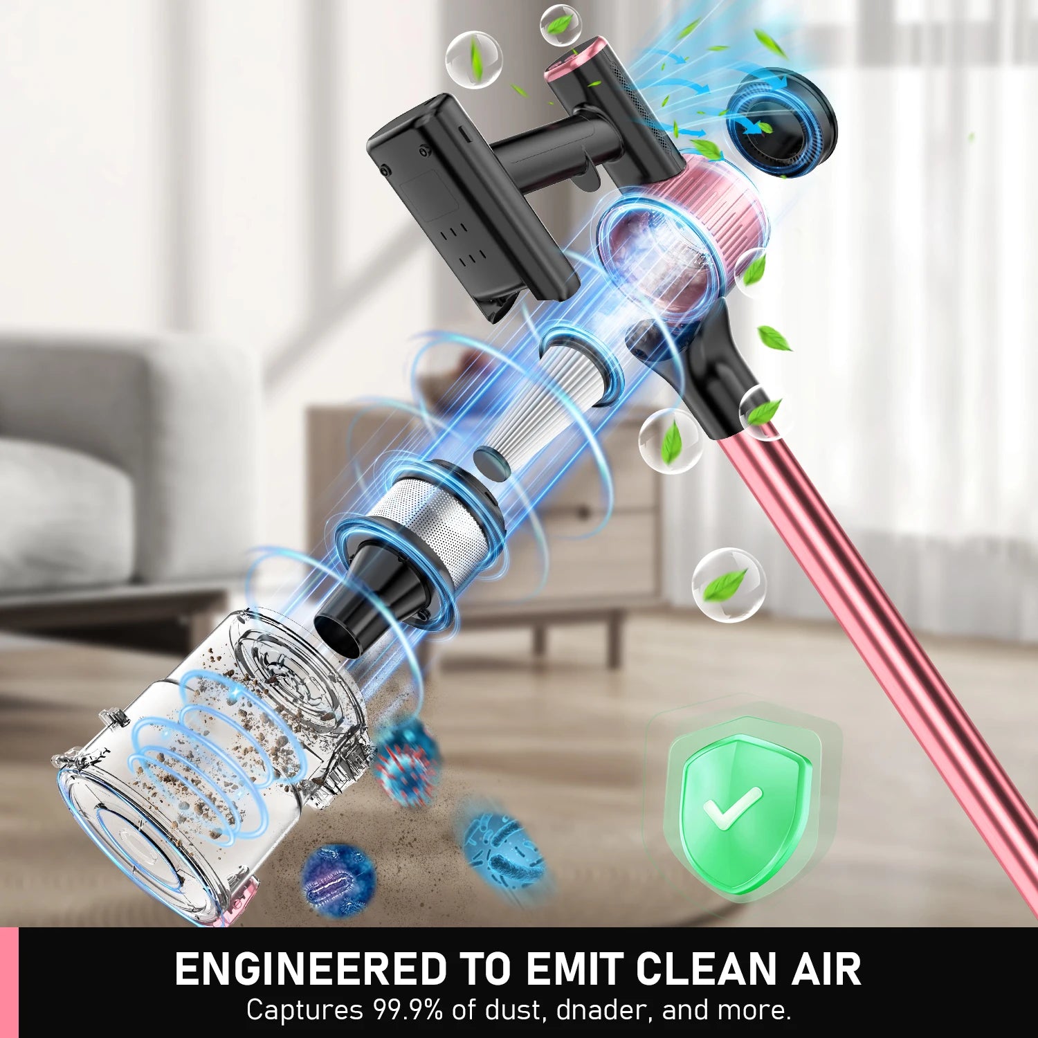 Cordless Vacuum Cleaner, 55Kpa 8 in 1 45Mins Rechargeable 3 Modes Suction Lightweight Vacuum for Pet Hair/Carpet/Hard Floor