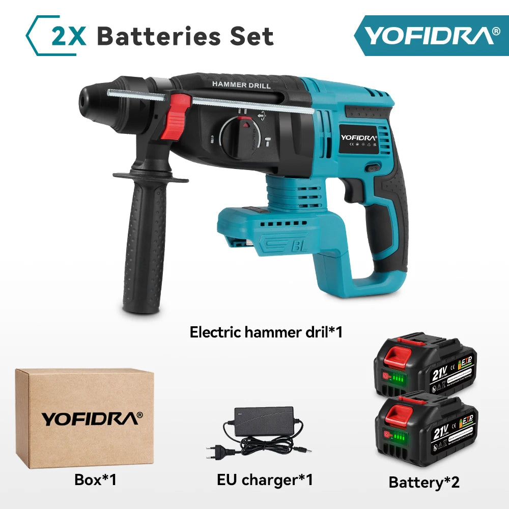 YOFIDRA Brushless Electric Hammer Drill 26MM Multifunctional Cordless Rechargeable Screwdriver Tool For Makita 21V Battery Pin