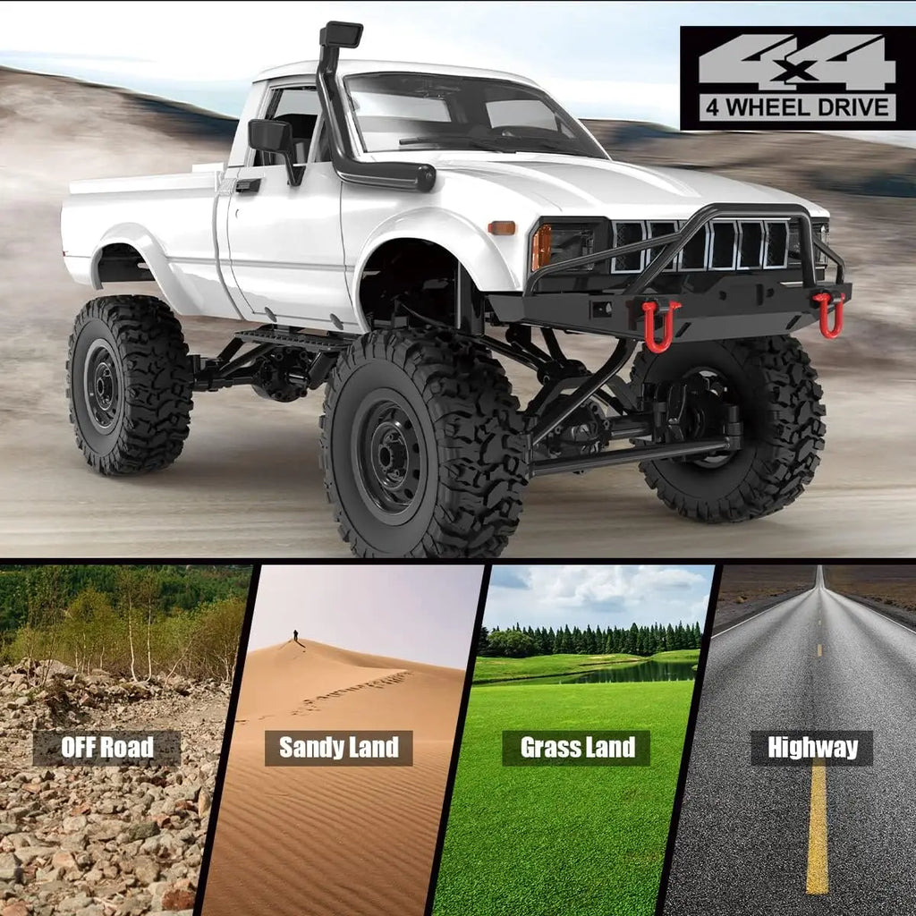 1:16 Remote Control Truck WPL C24-1 Car with 2 Batteries Full-Size Off-Road Vehicle with Front Lights RC Car Climbing Speed Toy