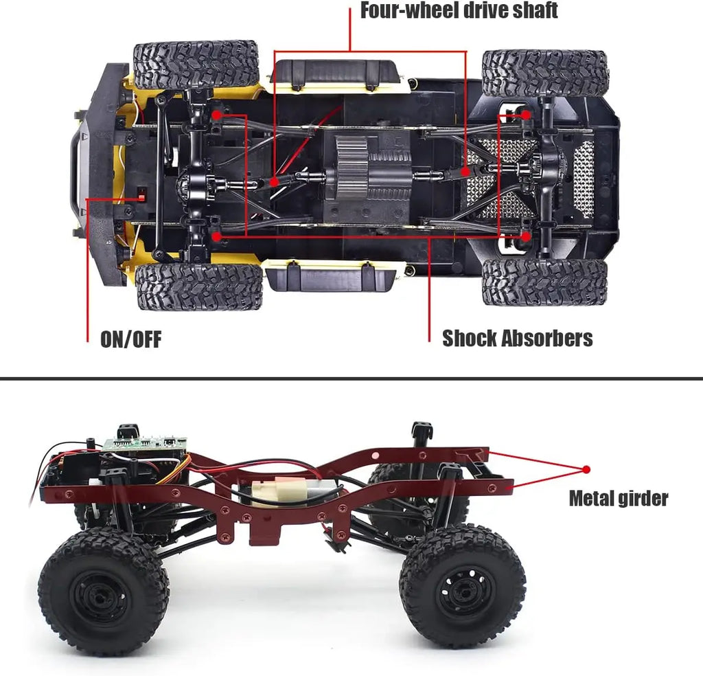 1:16 Remote Control Truck WPL C24-1 Car with 2 Batteries Full-Size Off-Road Vehicle with Front Lights RC Car Climbing Speed Toy
