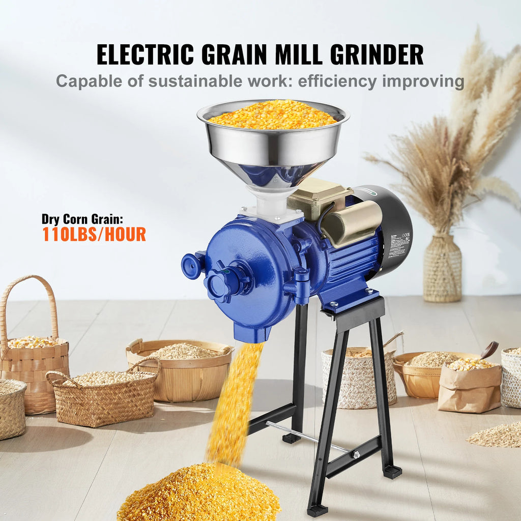 SucceBuy Electric Grain Mill Grinder3000W  Commercial Corn Mill w/Funnel Thickness Adjustable Powder Machine Heavy Duty Grinder