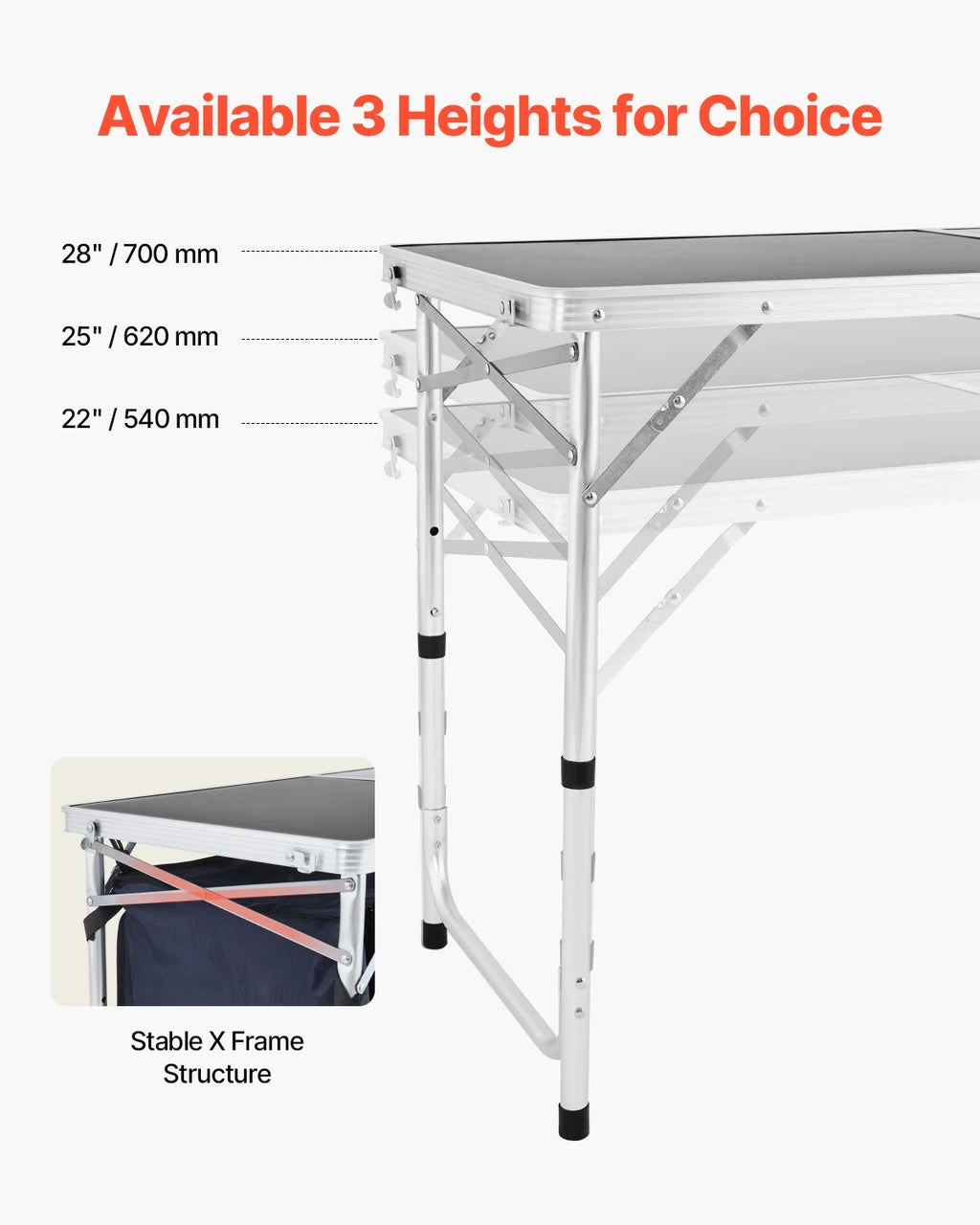 SucceBuy Camping Kitchen Table Folding Outdoor Cooking Table, Aluminum Lightweight Portable Cook Station Foldable Camp Table