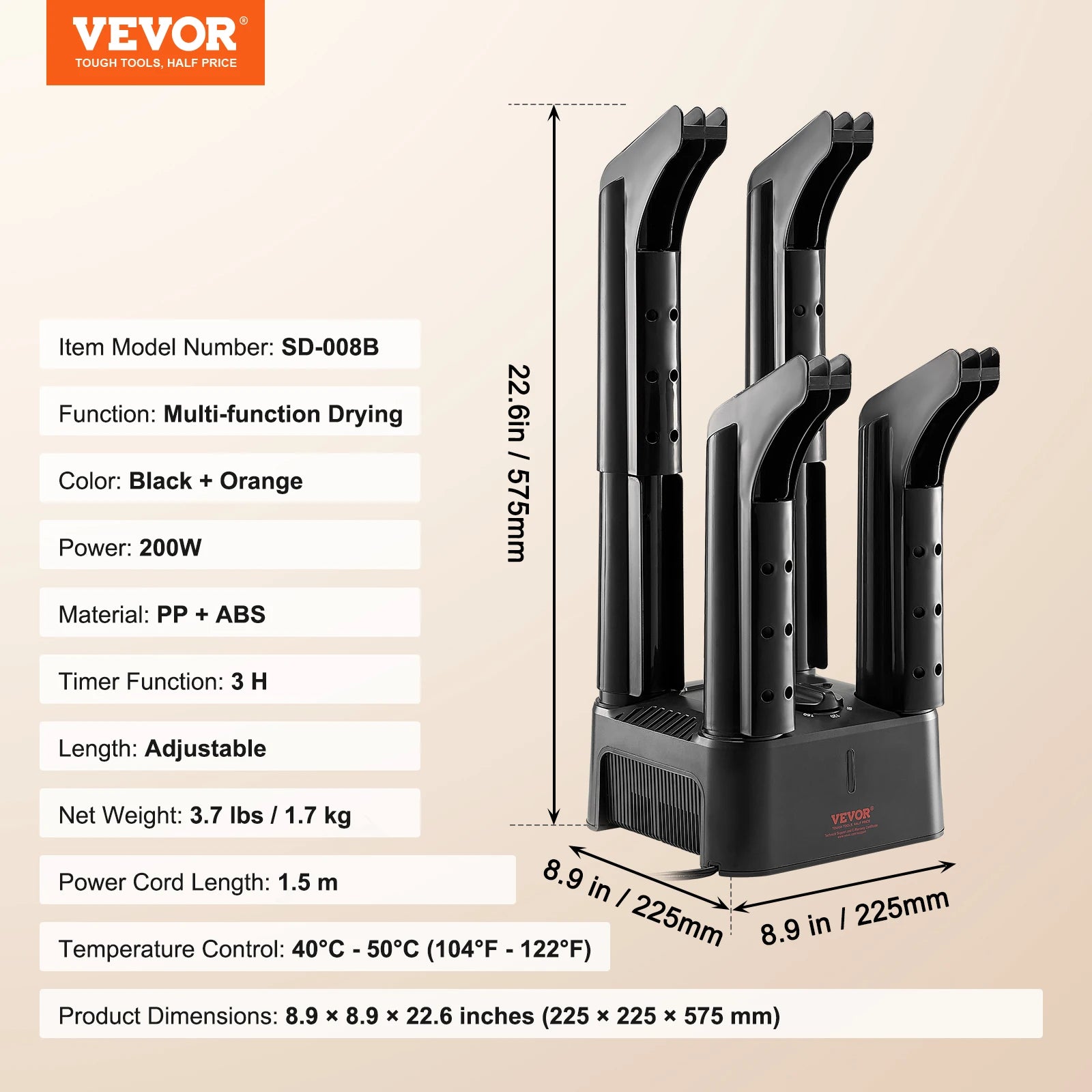 VEVOR 4 Tubes Electric Shoe Dryer Boot Warmer with Heat Blower & Timer Multifunction Socks Dryer Fast Drying Boot Deodorizer
