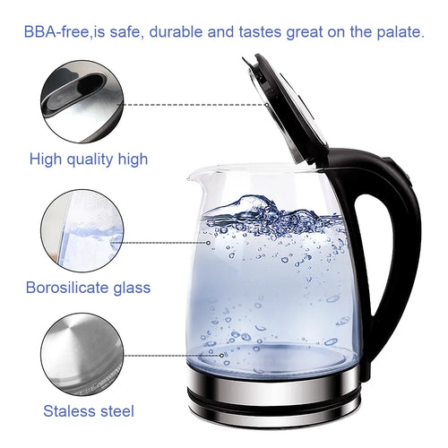 2L Glass Electric Kettle 220V/50Hz Fast Boil Auto Shut-Off for Home Kitchen