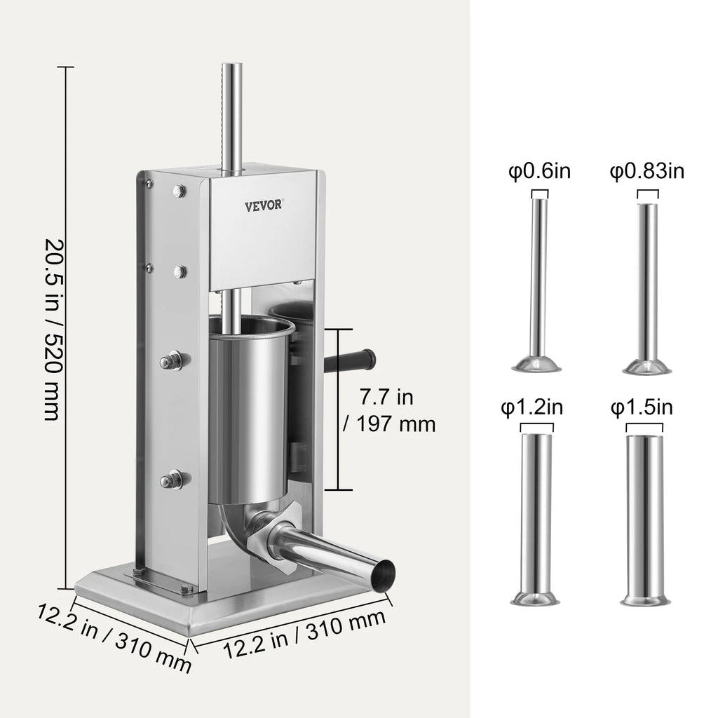 SucceBuy 5L Manual Sausage Stuffer Stainless Steel Making Sausage Vertical Maker with 5 Filling Funnels for Home Commercia
