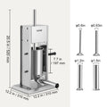 SucceBuy 5L Manual Sausage Stuffer Stainless Steel Making Sausage Vertical Maker with 5 Filling Funnels for Home Commercia