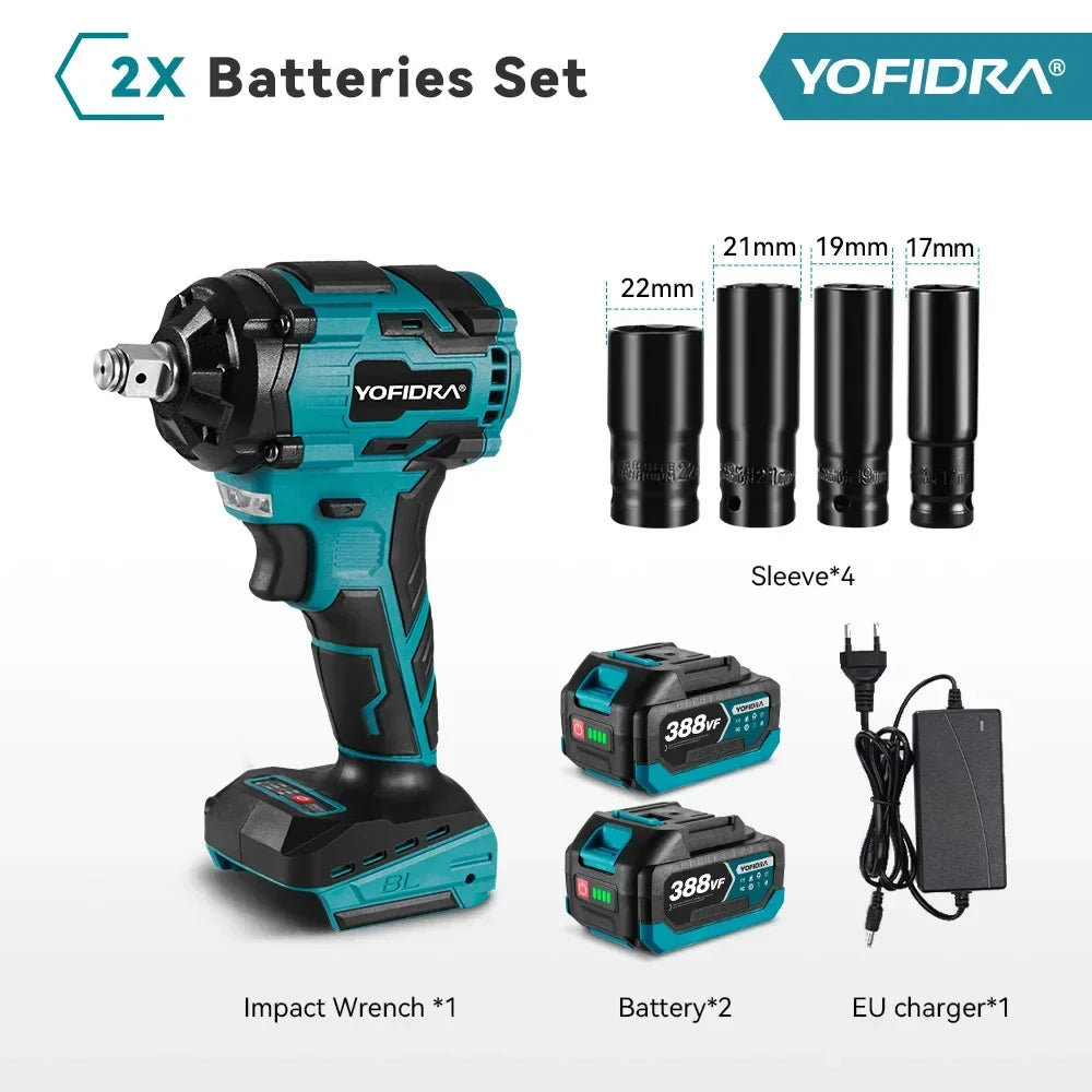 YOFIDRA 1000N.M Brushless Electric Impact Wrench 1/2 inch Cordless Wrench Screwdriver Power Tool For Makita 18V Battery Pin