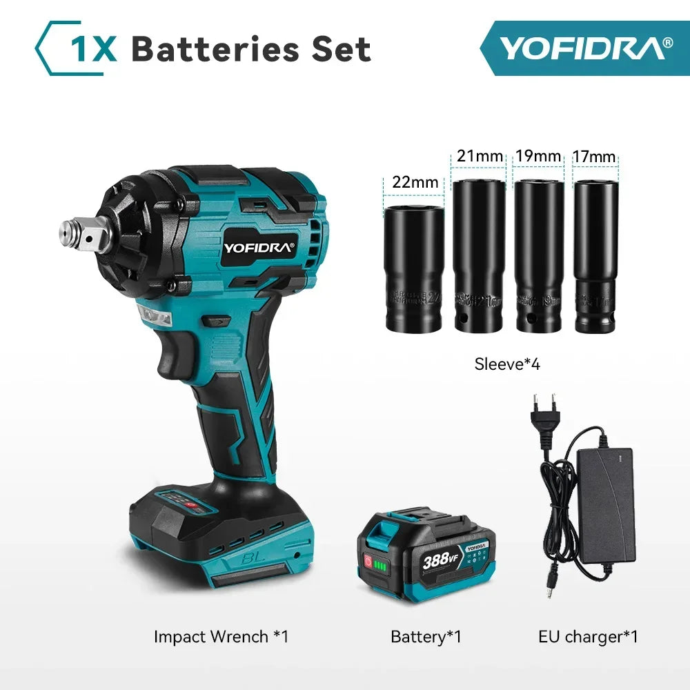 YOFIDRA 1000N.M Brushless Electric Impact Wrench 1/2 inch Cordless Wrench Screwdriver Power Tool For Makita 18V Battery Pin