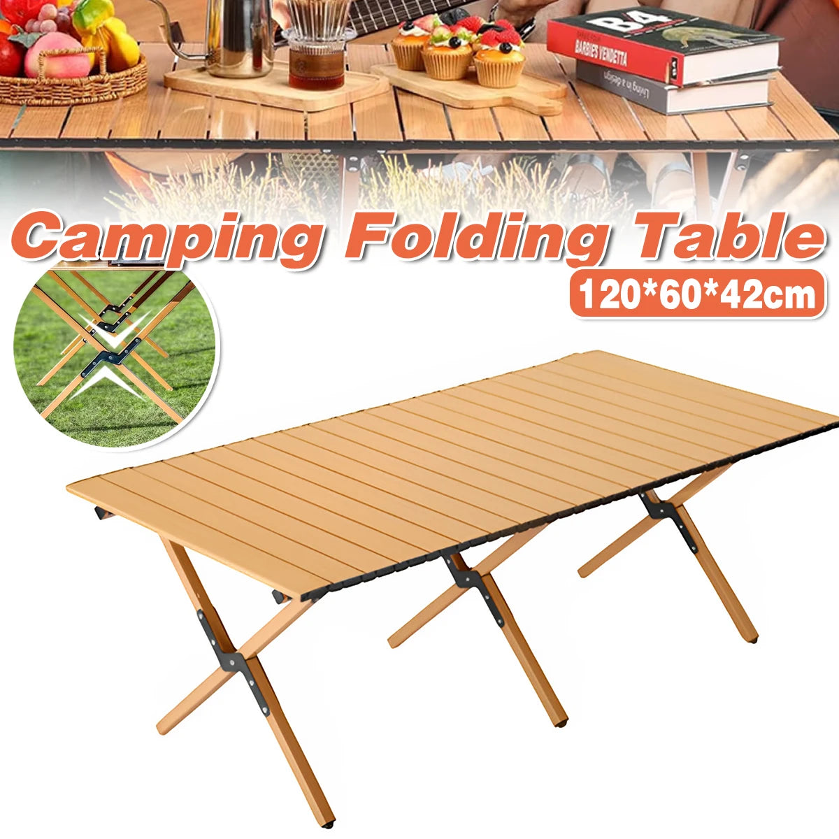 Folding Table Portable Picnic Camping Table Egg Roll Multi Function Outdoor AU