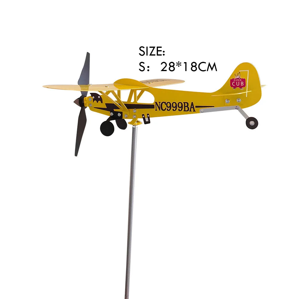 3D Plane Weather Vane Creative Chic Metal Airplane Garden Weather Vane Plug Decor Anti-corrosion Weatherproof for Outdoor Garden