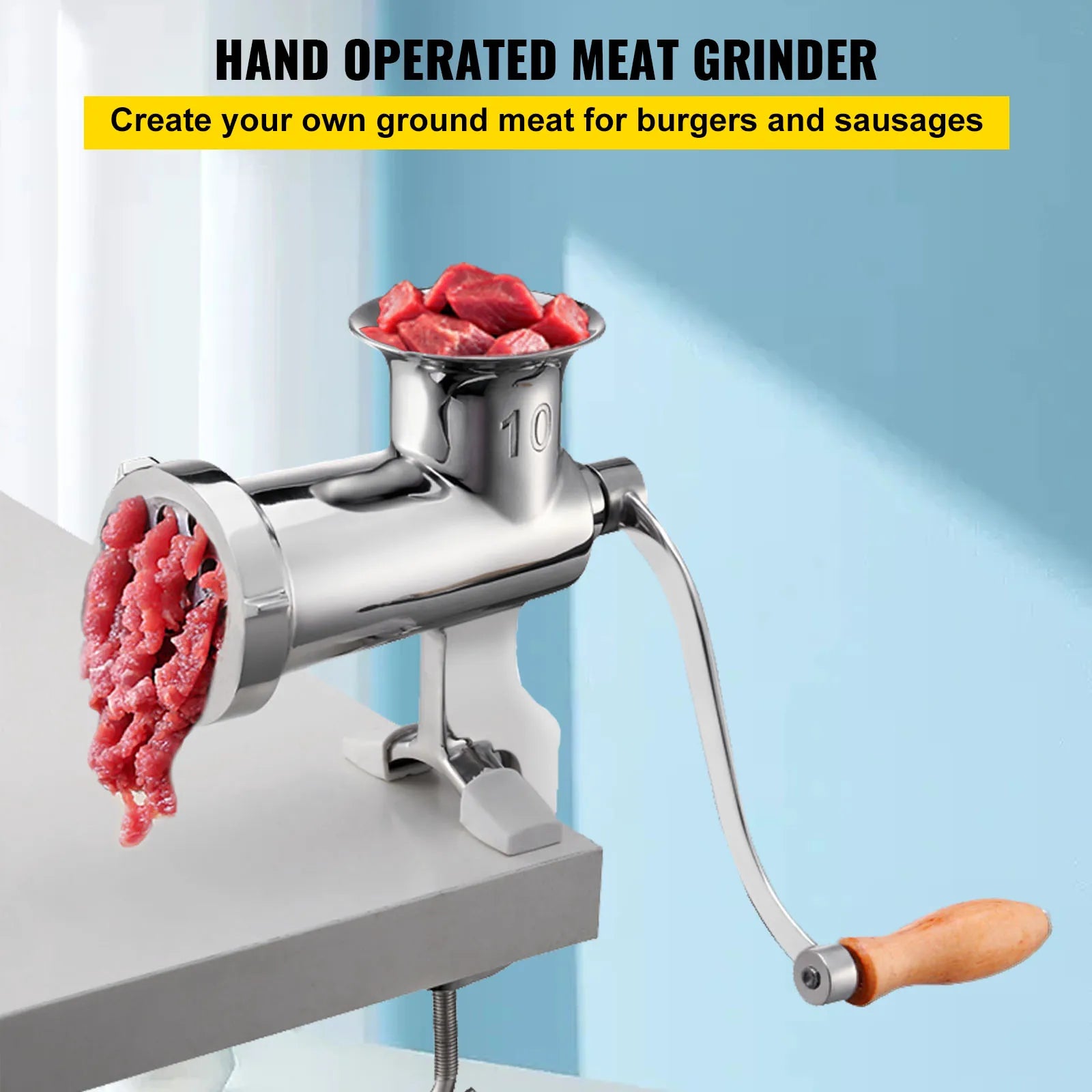 SucceBuy Manual Meat Grinder304Stainless Steel Hand Meat Grinder with Steel Table Clamp Meat Mincer Sausage Maker