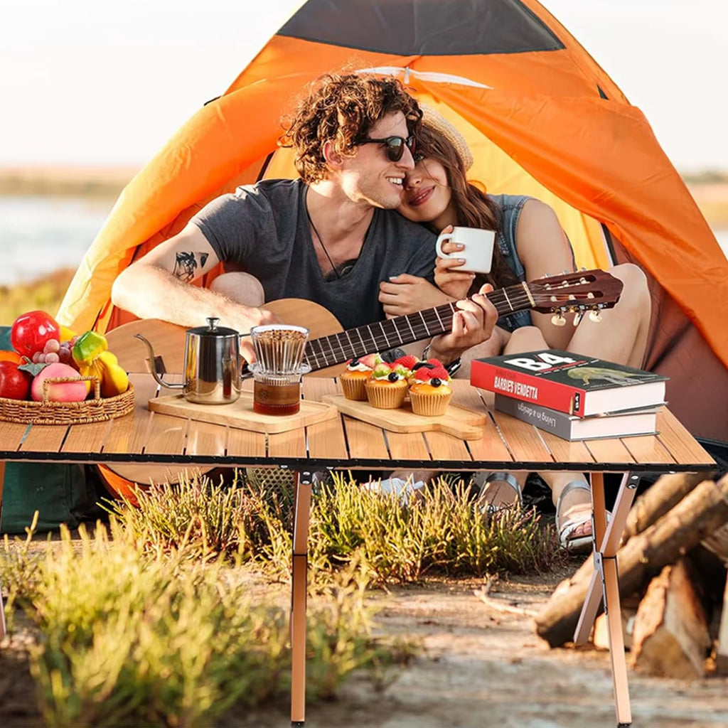 Folding Table Portable Picnic Camping Table Egg Roll Multi Function Outdoor AU