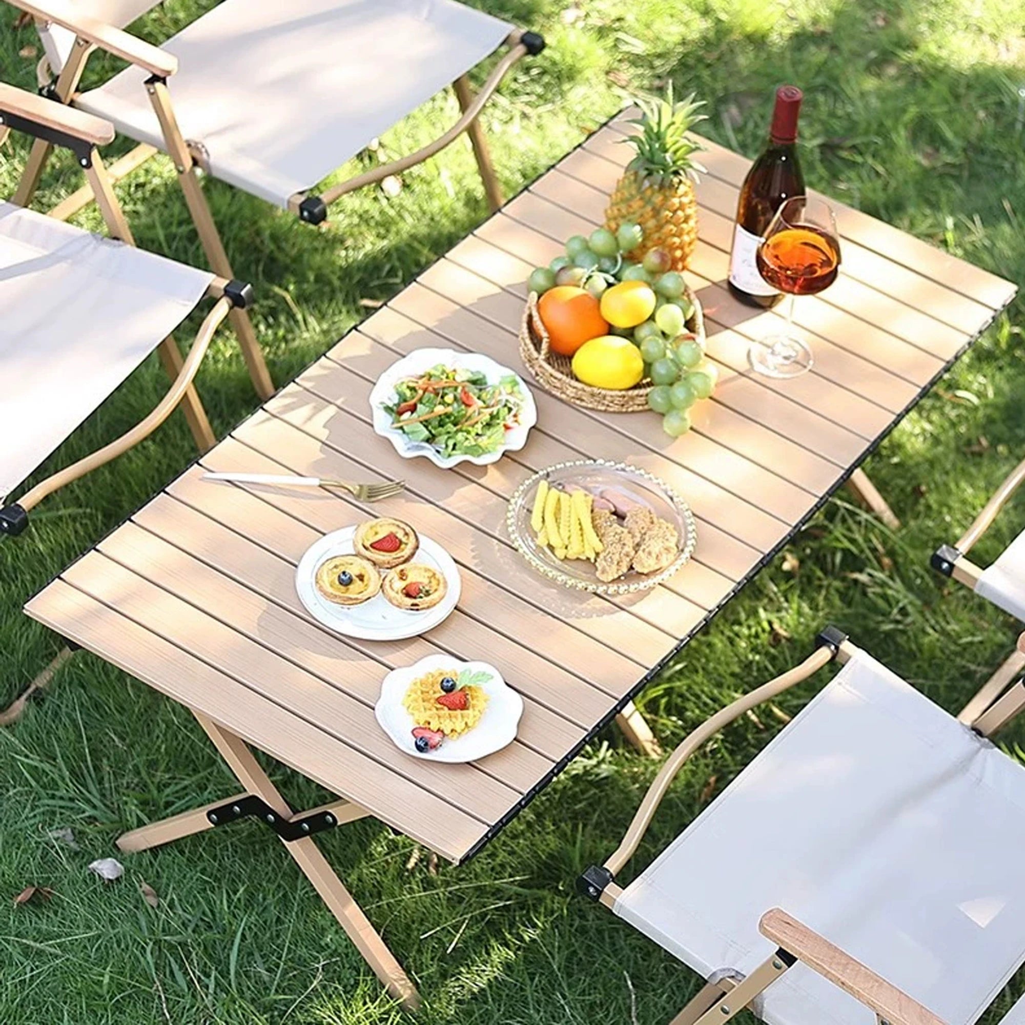 Folding Table Portable Picnic Camping Table Egg Roll Multi Function Outdoor AU
