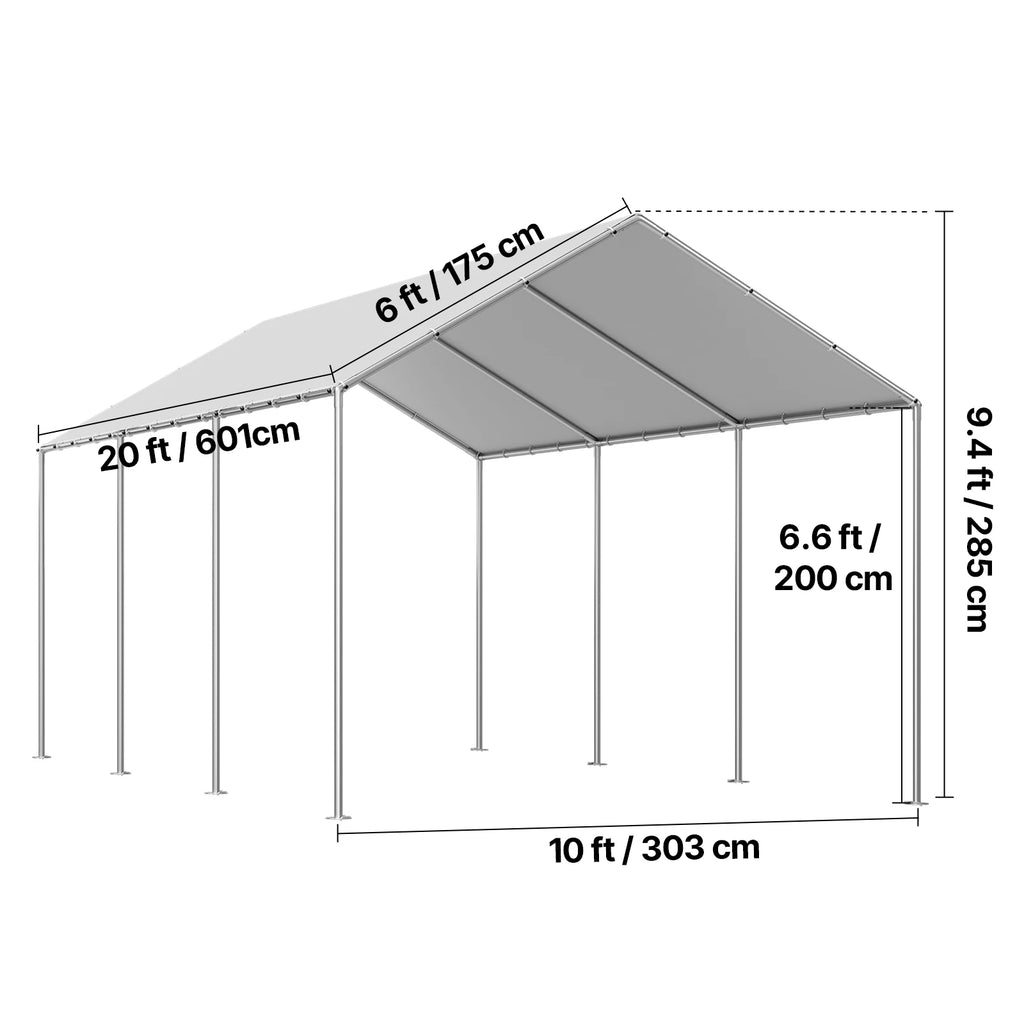 SucceBuy Carport Replacement Canopy Potable Garage Tent Top Tarp with Sidewalls UV-Resistant Car Shelter Tarp with Ball Buggees