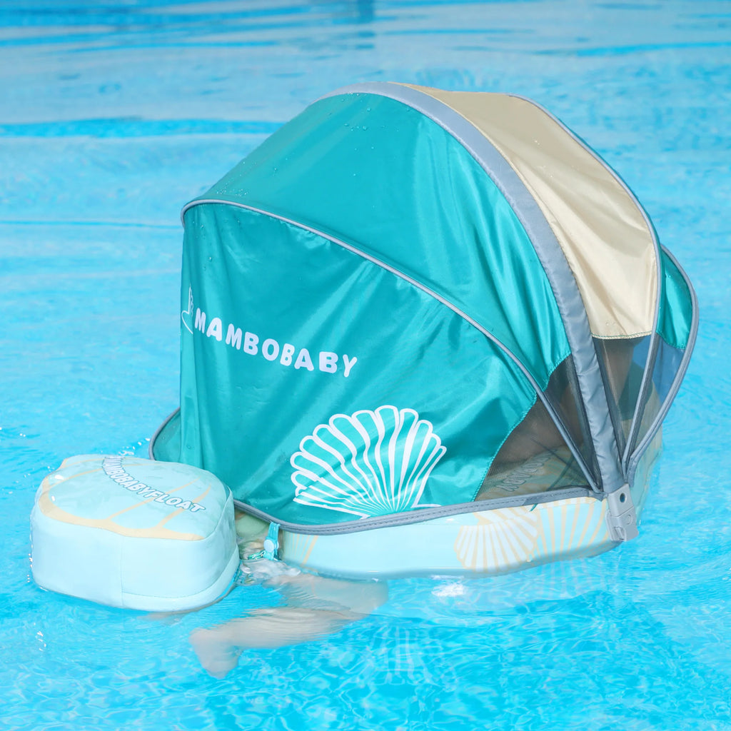 Mambobaby Float with UPF50+ Sun Canopy and Tail Non-Inflatable Baby Swimming Float Swim Trainer Pool Toy for Baby 3-24 Monthso