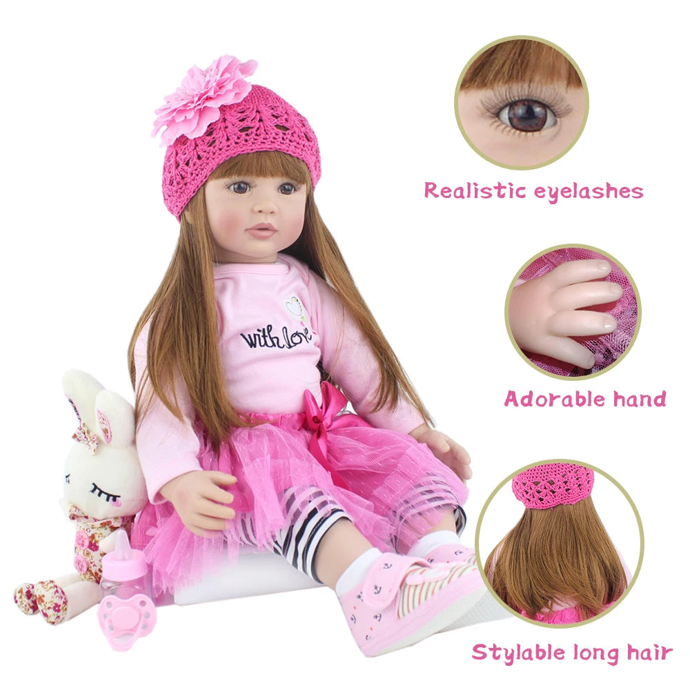 Lifelike Reborn Baby Doll Girl 60cm Handmade Realistic Newborn Baby Doll Soft Silicone Vinyl Reborn Toddler Doll