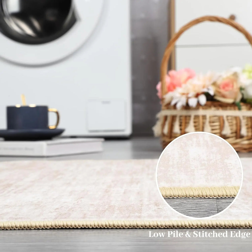 Boho Washable Rugs for Entryway Floral Area Rug for Bedroom, Non Slip ,Soft Indoor Carpet forLiving Room Kitchen Laundry Foyer