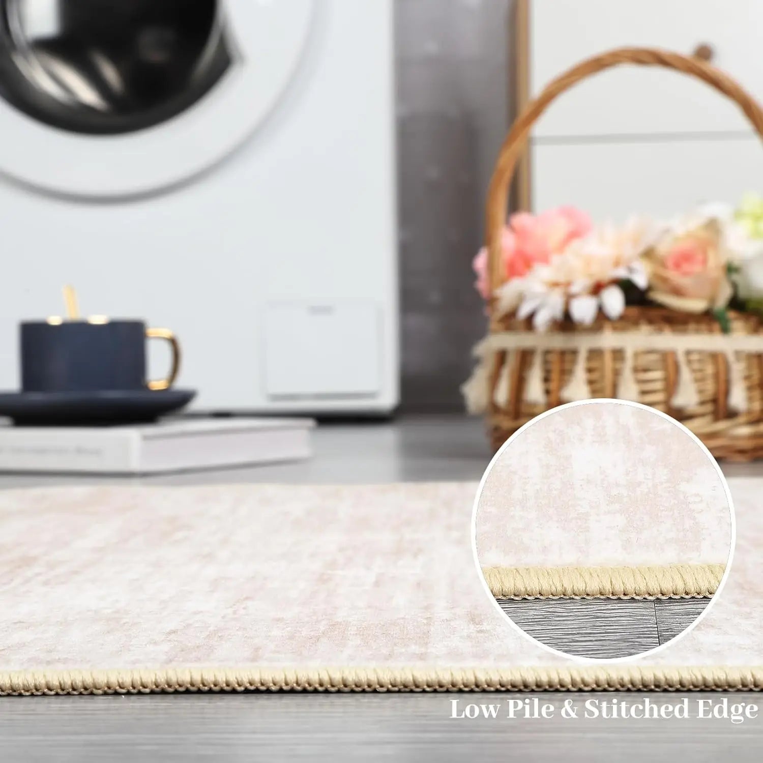 Boho Washable Rugs for Entryway Floral Area Rug for Bedroom, Non Slip ,Soft Indoor Carpet forLiving Room Kitchen Laundry Foyer