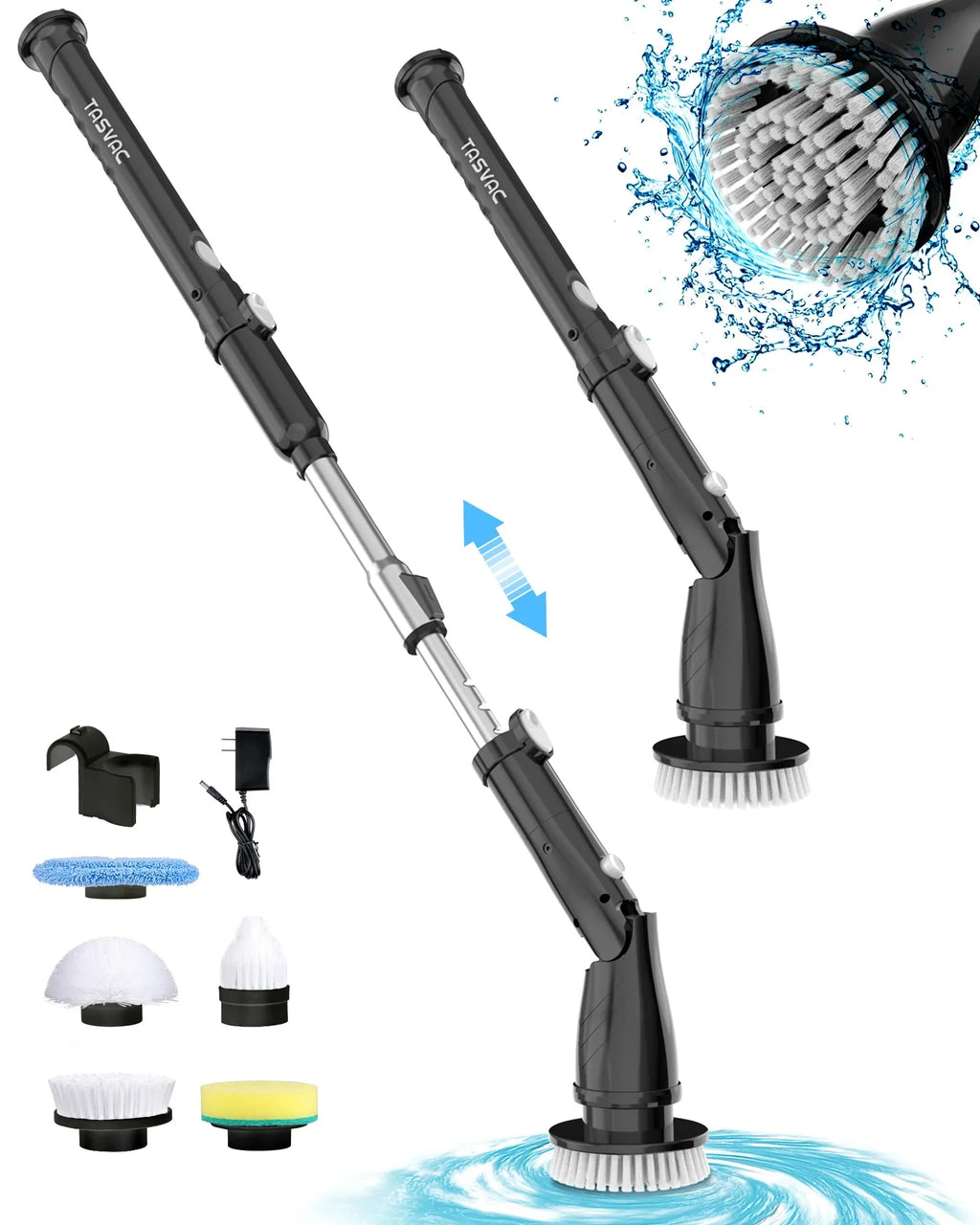 450RPM Electric Spin Scrubber Cordless Shower Cleaning Brush with 5 Replaceable Brushes Adjustable Extension Handle for Bathroom