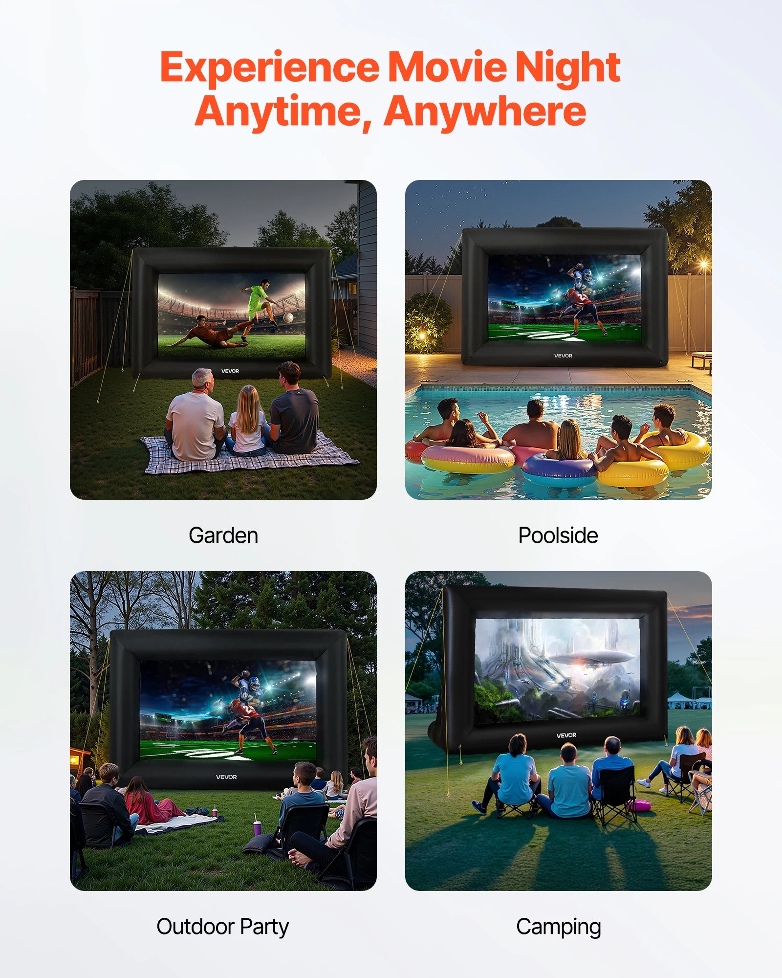 SucceBuy 14/16/20 FT Inflatable Projector Screen w/ 120 W Air Blower Projector Screen Outdoor Backyard Home Theater Theme Party