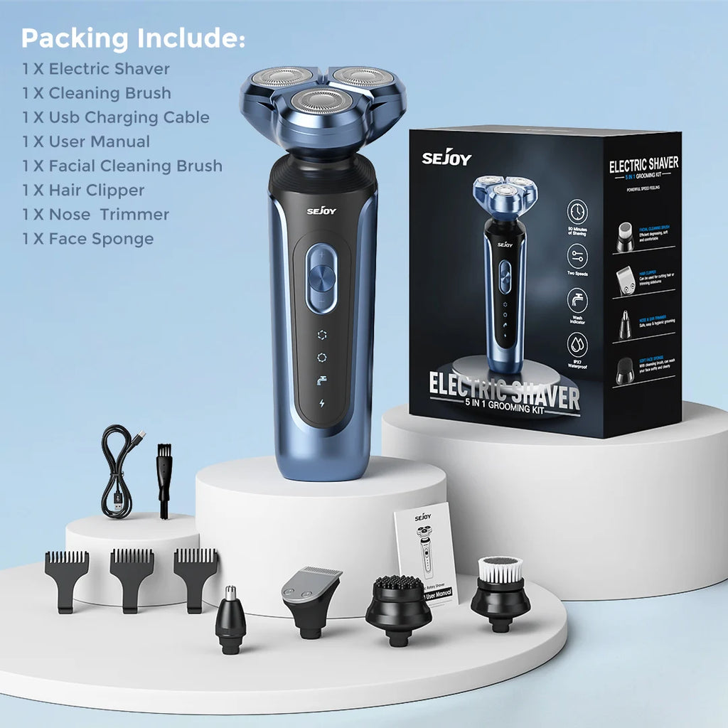 SEJOY Electric Shaver for Men,Hair Trimmer,Nose Hair Scissors,Facial Cleanser, Facial Massager Rechargeable Shaving Machine