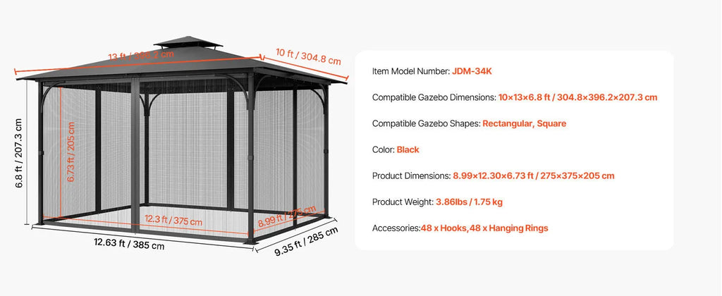 SucceBuy Gazebo Netting Replacement Outdoor Garden Gazebo Net 4-Panel Sidewall Mesh Gazebo Curtain Double Zipper for Garden