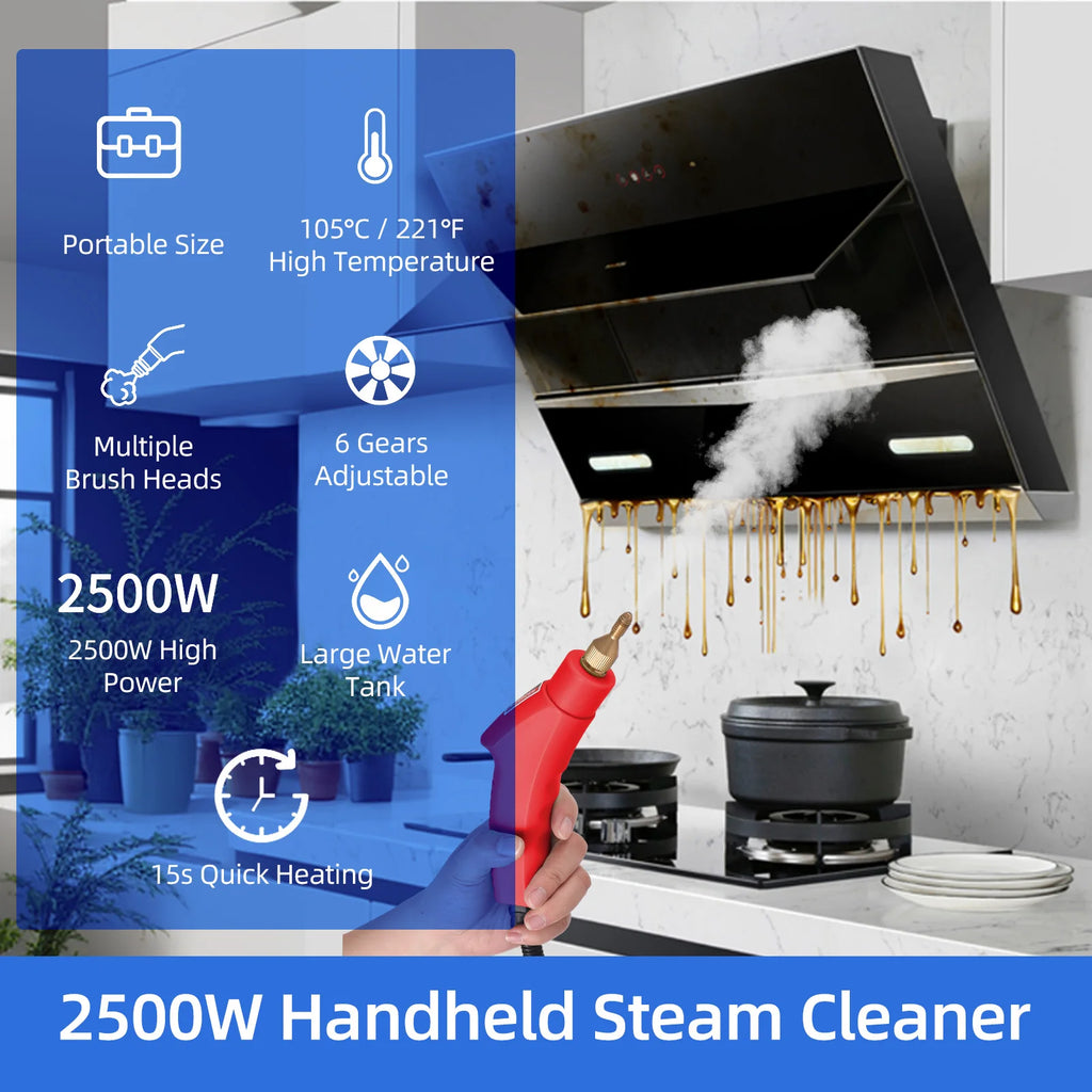 2500W High Pressure Steam Cleaner High Temperature Pressurized Steam Cleaning Machine 1100ml 3 Bar Handheld Steam Cleaners