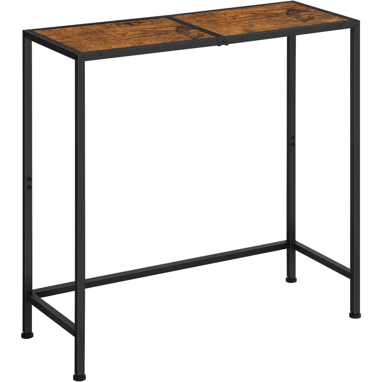 Rustic Brown Console Table 80x30x80cm - Narrow Entryway Table w/ Black Metal Frame for Hallway & Living Room