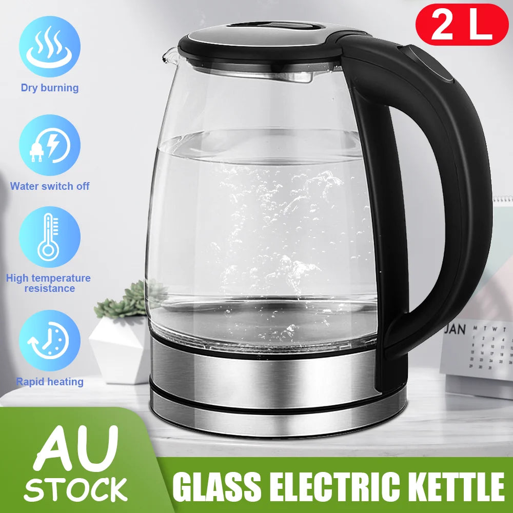2L Glass Electric Kettle 220V/50Hz Fast Boil Auto Shut-Off for Home Kitchen