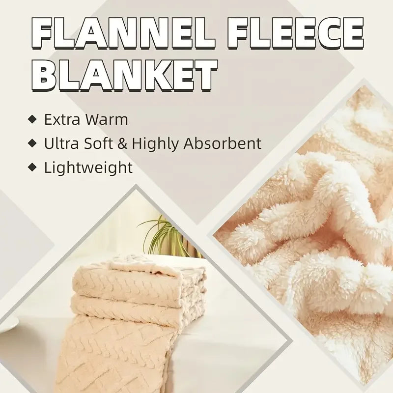 Ultra-Soft 3D Plush 1pc Luxurious Jacquard Fleece Blanket - Dense Weave for Exceptional Warmth, Cozy Flannel Throw 500gsm