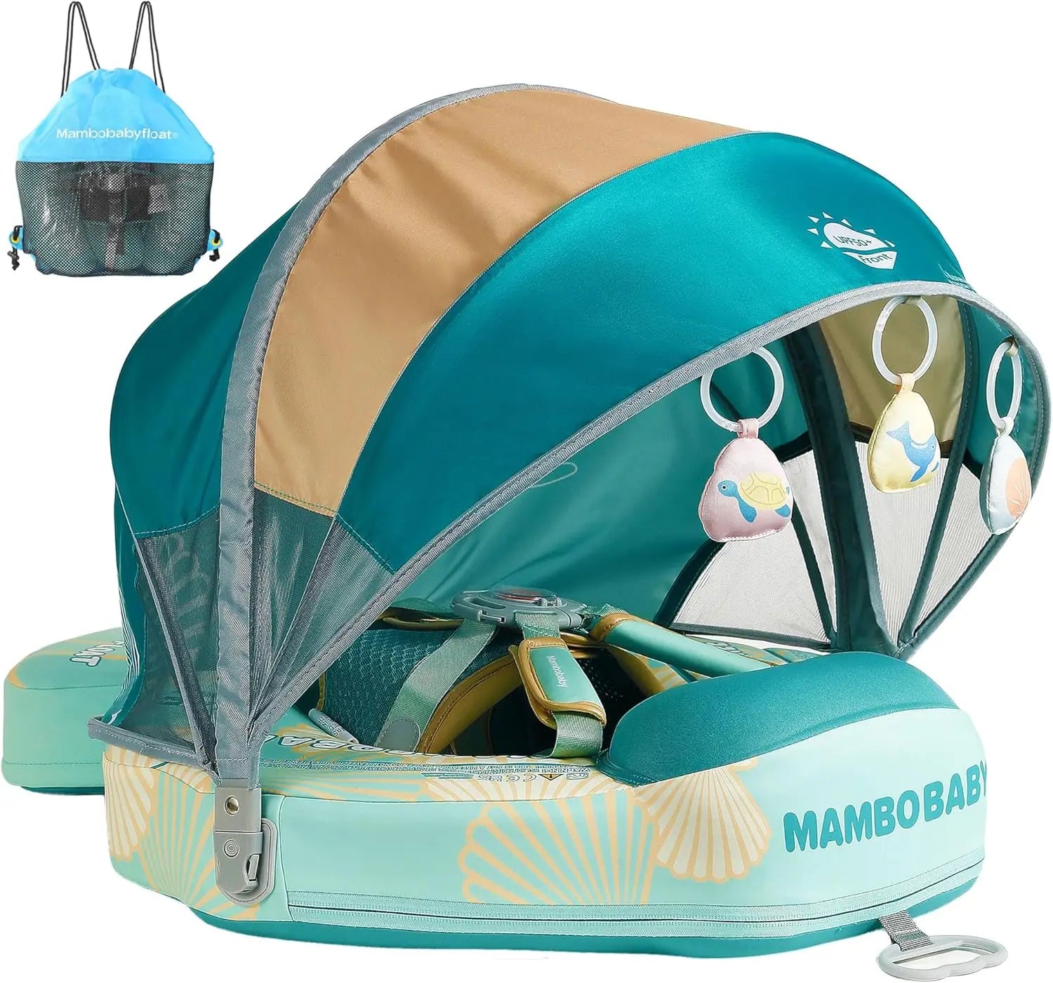 Mambobaby Float with UPF50+ Sun Canopy and Tail Non-Inflatable Baby Swimming Float Swim Trainer Pool Toy for Baby 3-24 Monthso