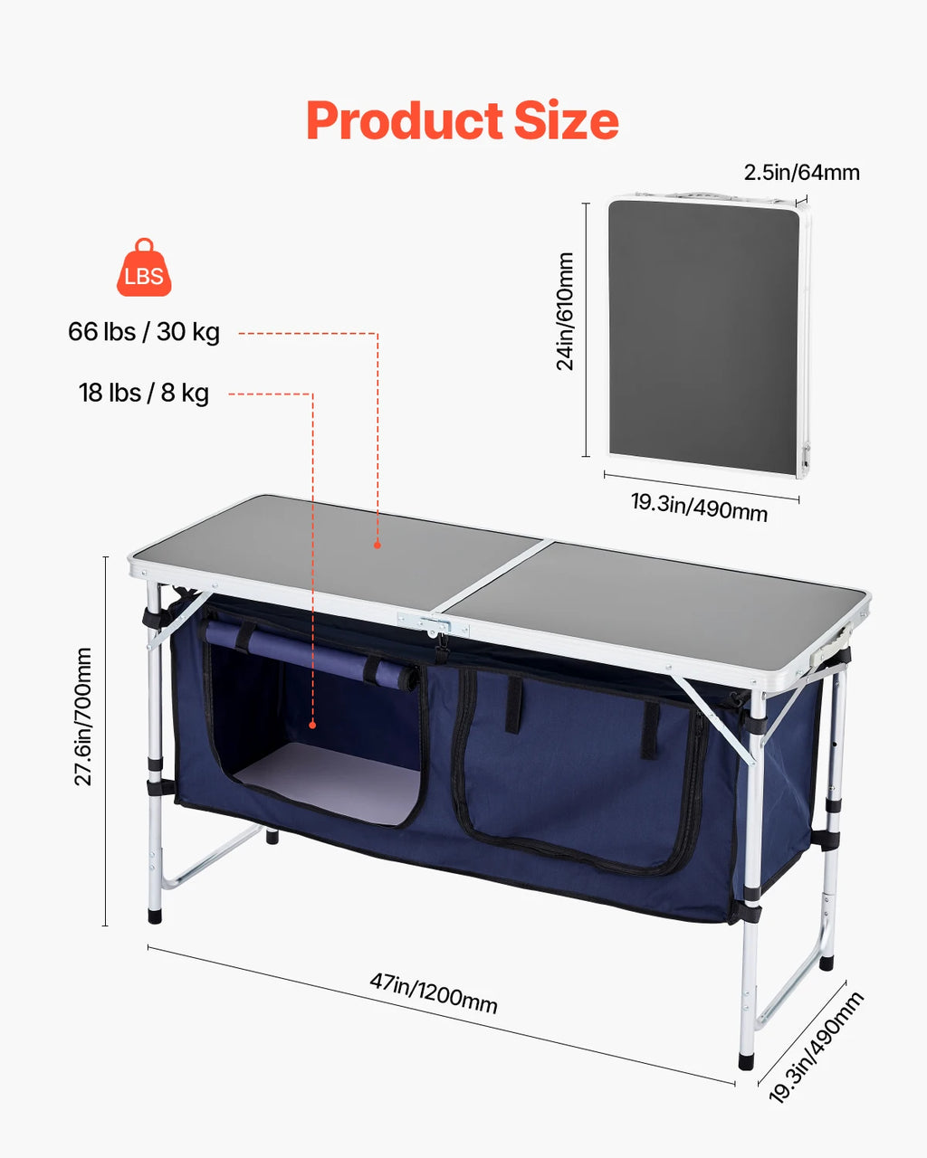 SucceBuy Camping Kitchen Table Folding Outdoor Cooking Table, Aluminum Lightweight Portable Cook Station Foldable Camp Table