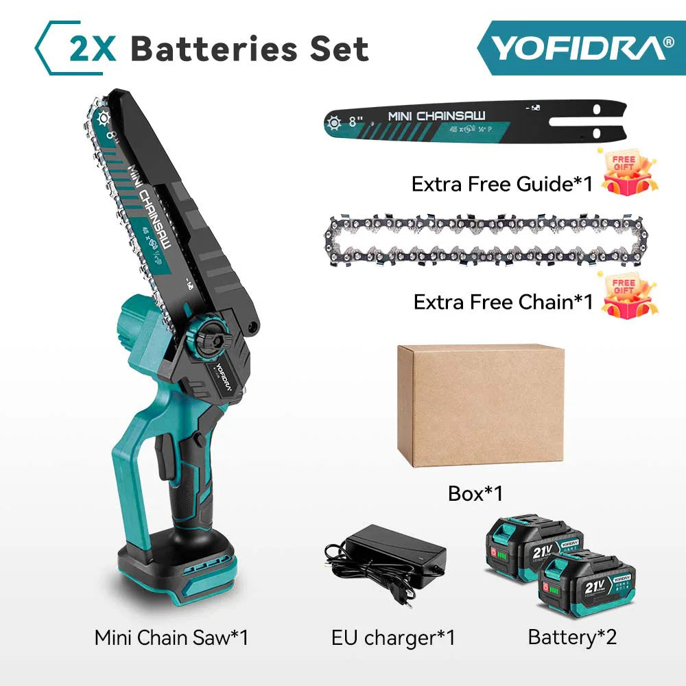 YOFIDRA Brushless 8 inch Electric Pruning Saw Cordless Chainsaw Rechargeable Woodworking Power Tool For Makita 21V Battery Pin