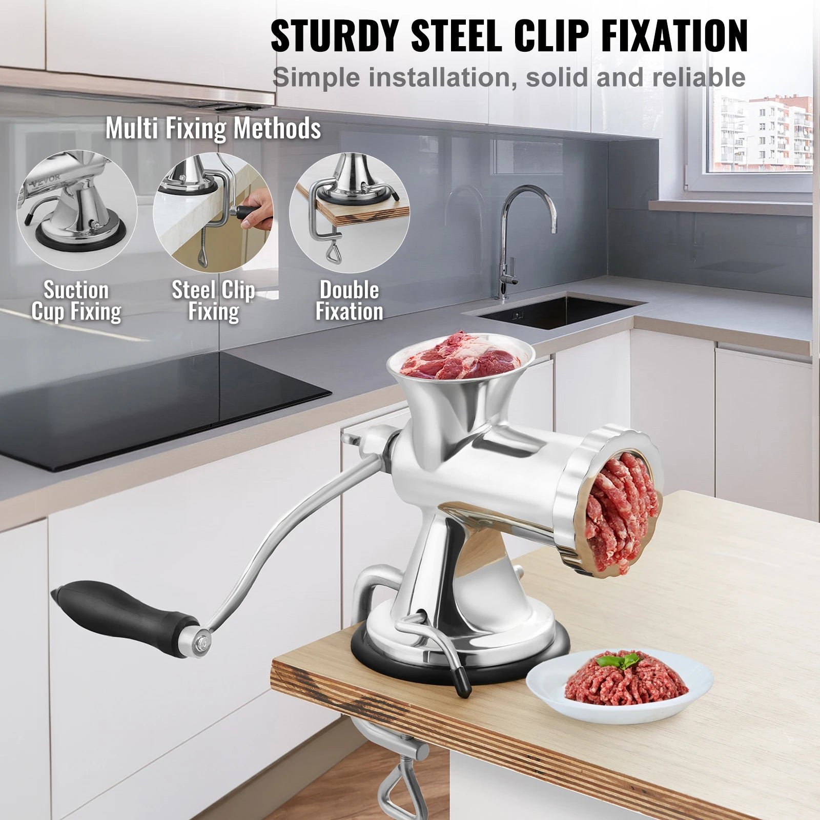 SucceBuy Manual Meat Grinder 304 Stainless Steel Hand Meat Grinder w/ Suction Cup&Steel Table Clamp Meat Mincer Sausage Maker
