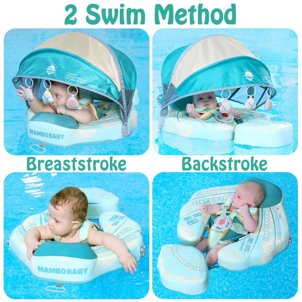 Mambobaby Float with UPF50+ Sun Canopy and Tail Non-Inflatable Baby Swimming Float Swim Trainer Pool Toy for Baby 3-24 Monthso