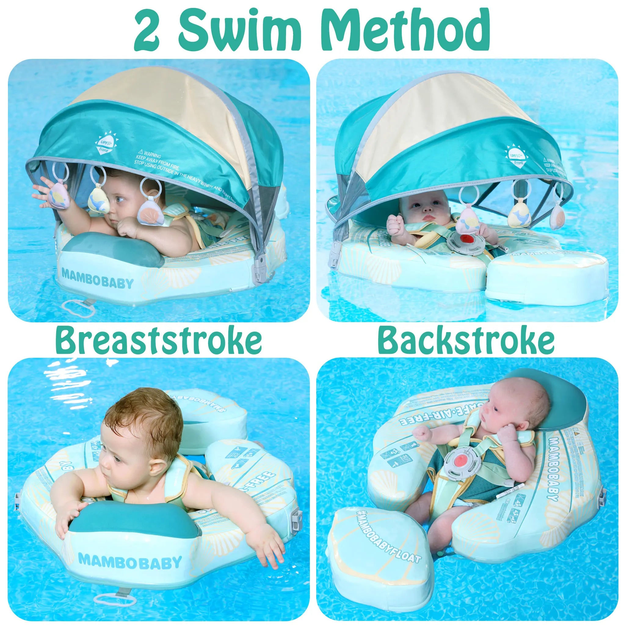 Mambobaby Float with UPF50+ Sun Canopy and Tail Non-Inflatable Baby Swimming Float Swim Trainer Pool Toy for Baby 3-24 Monthso