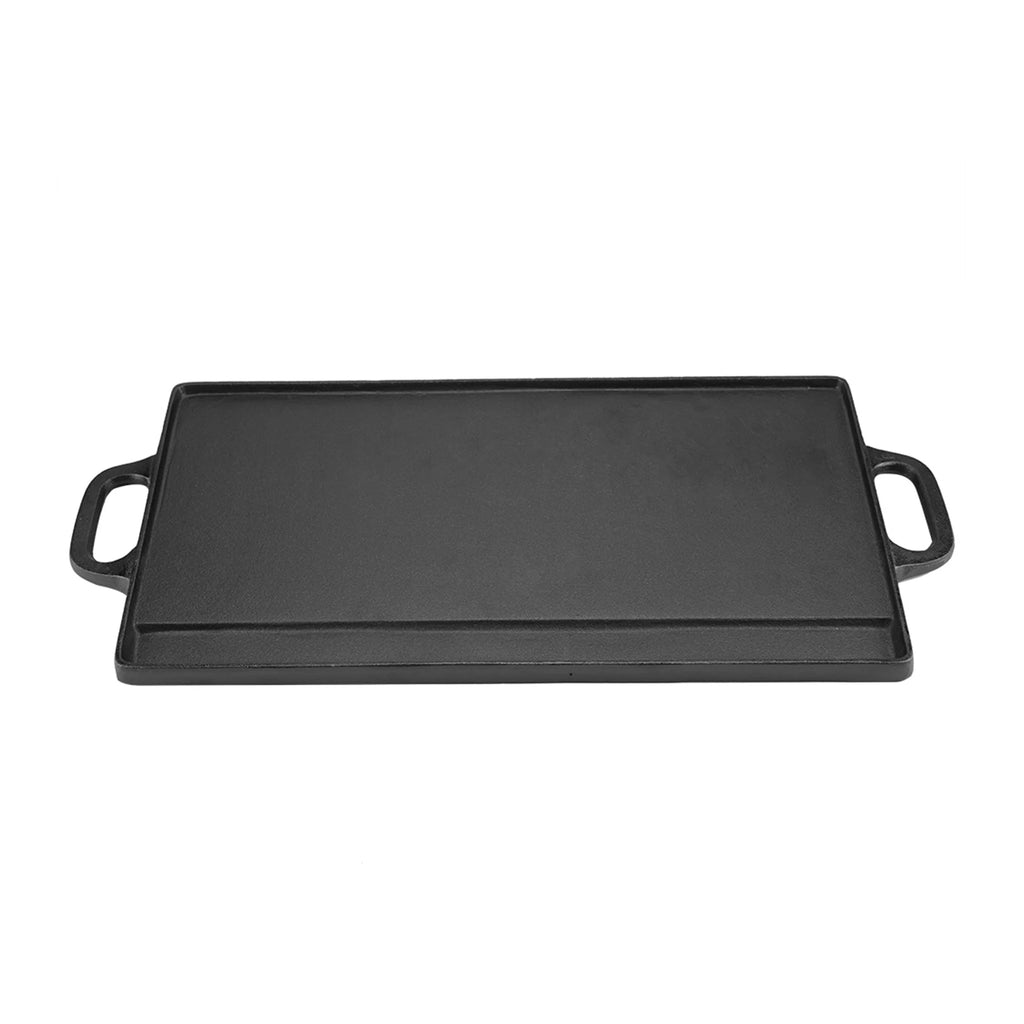 Non-Stick Cast Iron Grill Griddle Pan Ridged and Flat Double Sided Baking Cooking Tray Bakeware 19.9*9.3*0.6in