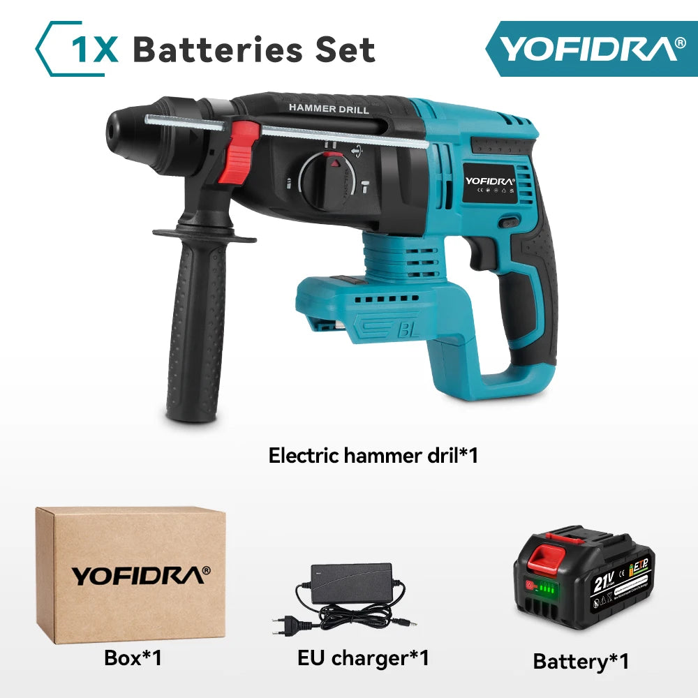 YOFIDRA Brushless Electric Hammer Drill 26MM Multifunctional Cordless Rechargeable Screwdriver Tool For Makita 21V Battery Pin