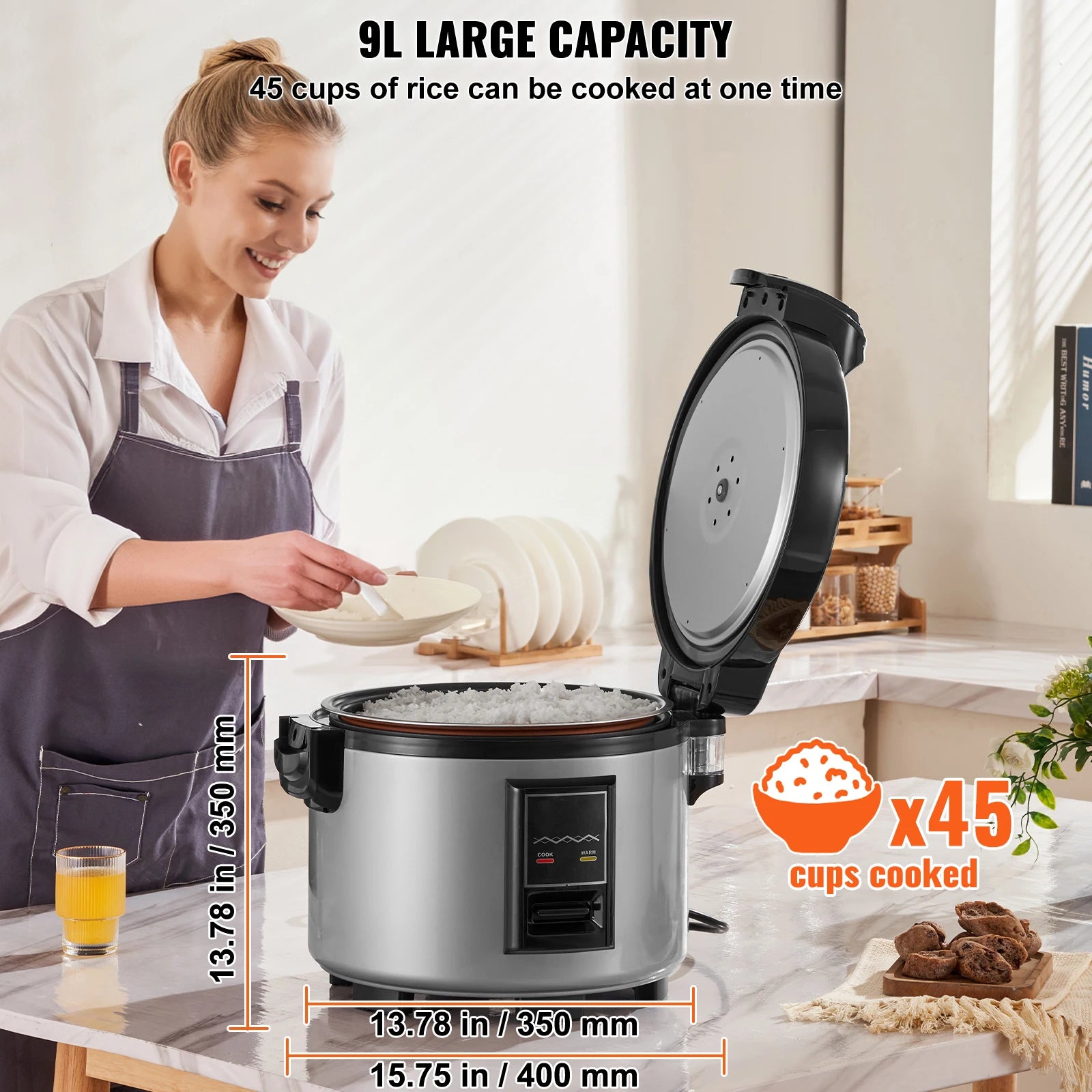 SucceBuy Commercial Rice Cooker Rice Cooker 9.51 Qt / 9 Liter Large Rice Cooker and Warmer with Nonstick Inner Pot Fast Cooking