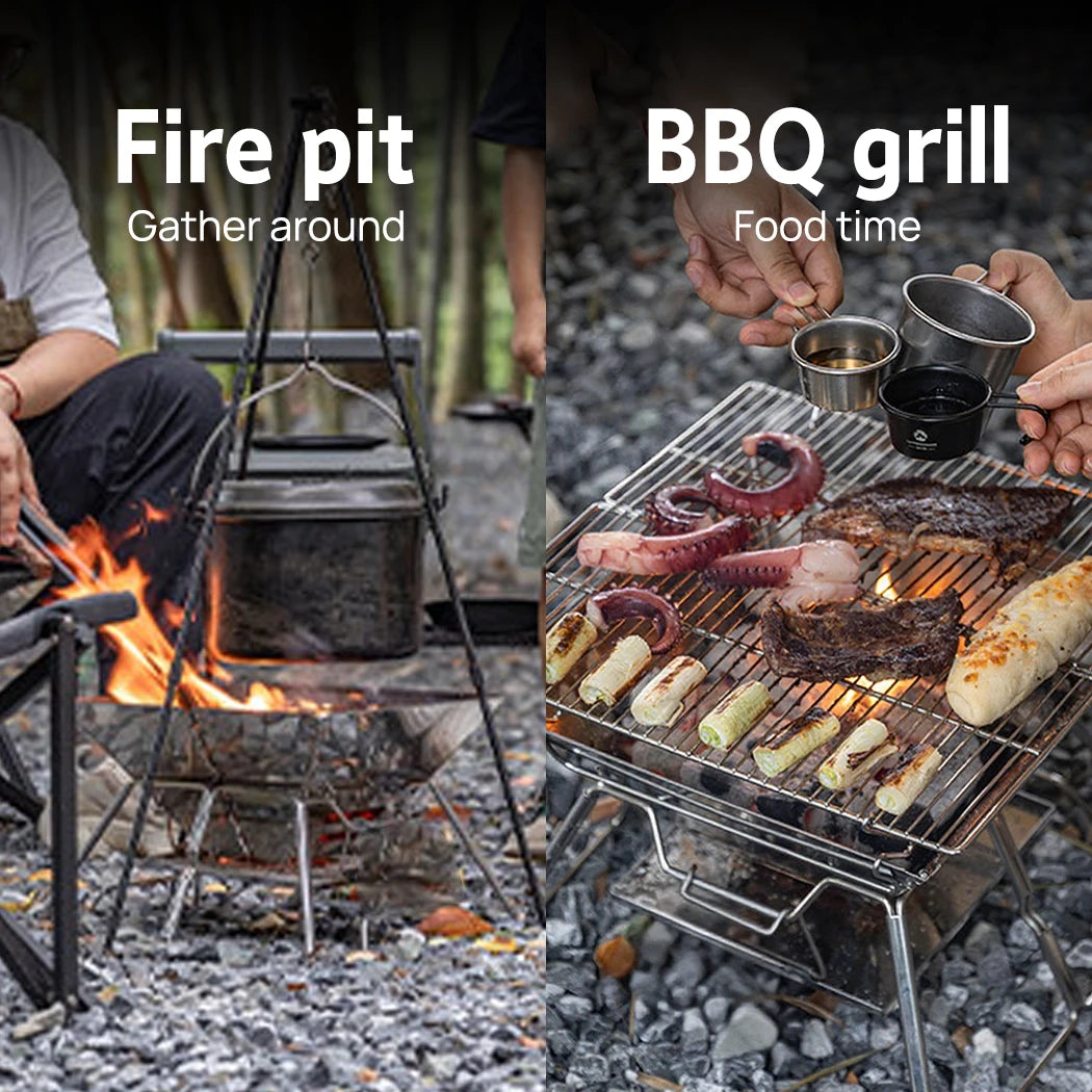 PORIYA Fire Pit BBQ Grill Camping Outdoor Portable Stainless Steel Stove 2 IN 1
