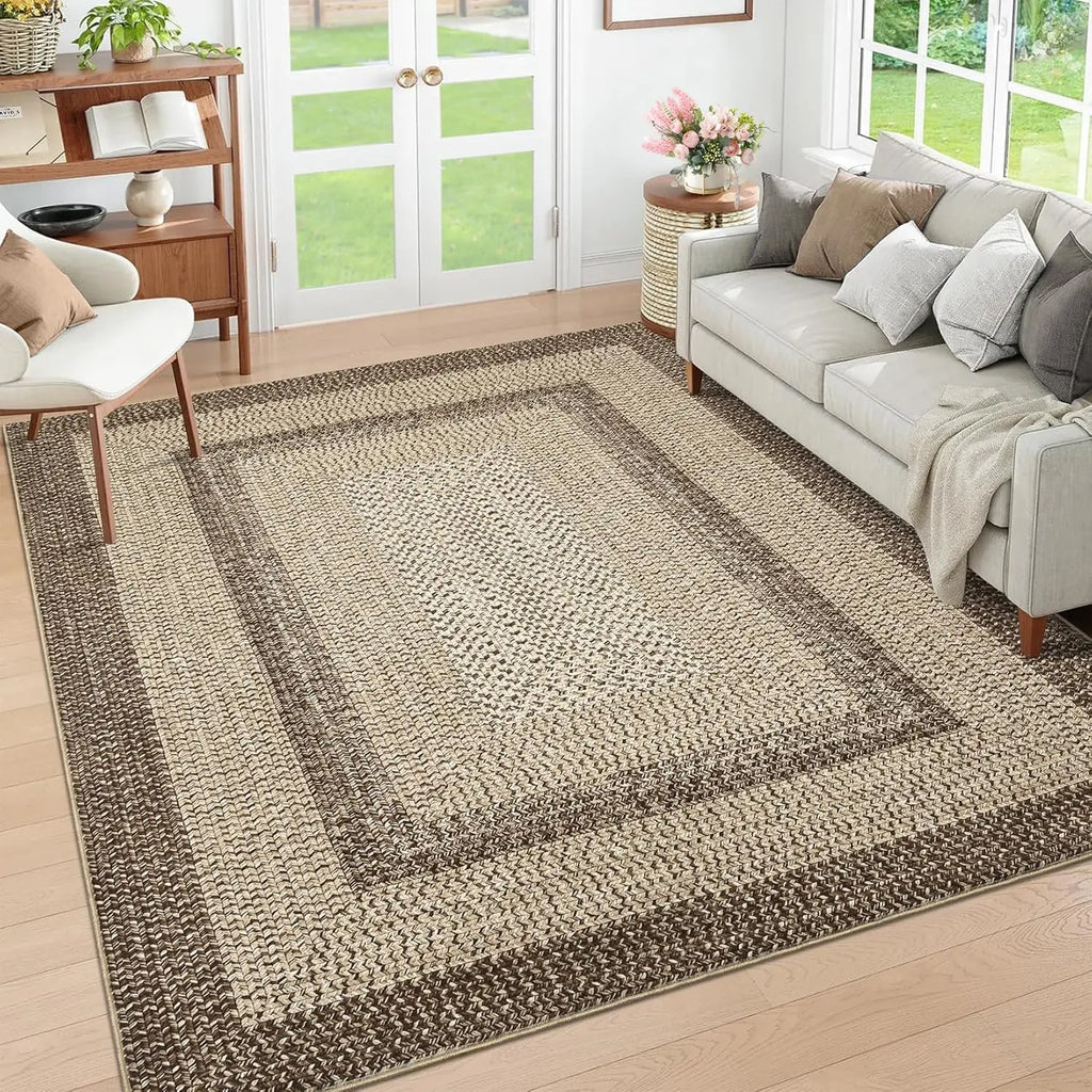Vintage Area Rug Floral Distressed Non-Slip Low Pile Stain Resistant Machine Washable Carpet for Living Room Bedroom Office