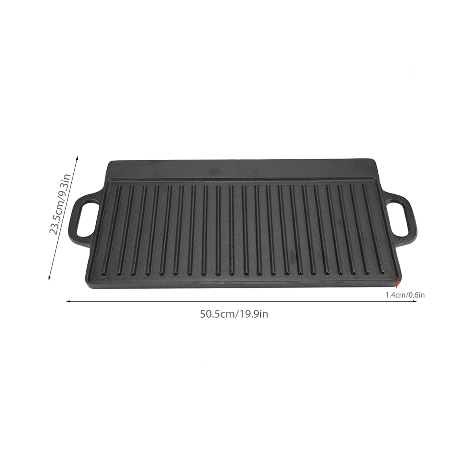 Non-Stick Cast Iron Grill Griddle Pan Ridged and Flat Double Sided Baking Cooking Tray Bakeware 19.9*9.3*0.6in