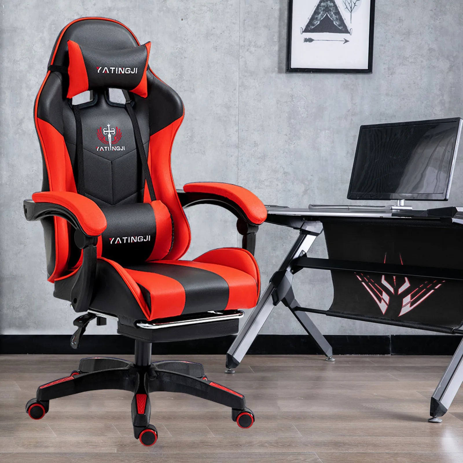 PORIYA Gaming Office Chair Racing Executive Footrest Computer Seat PU Leather