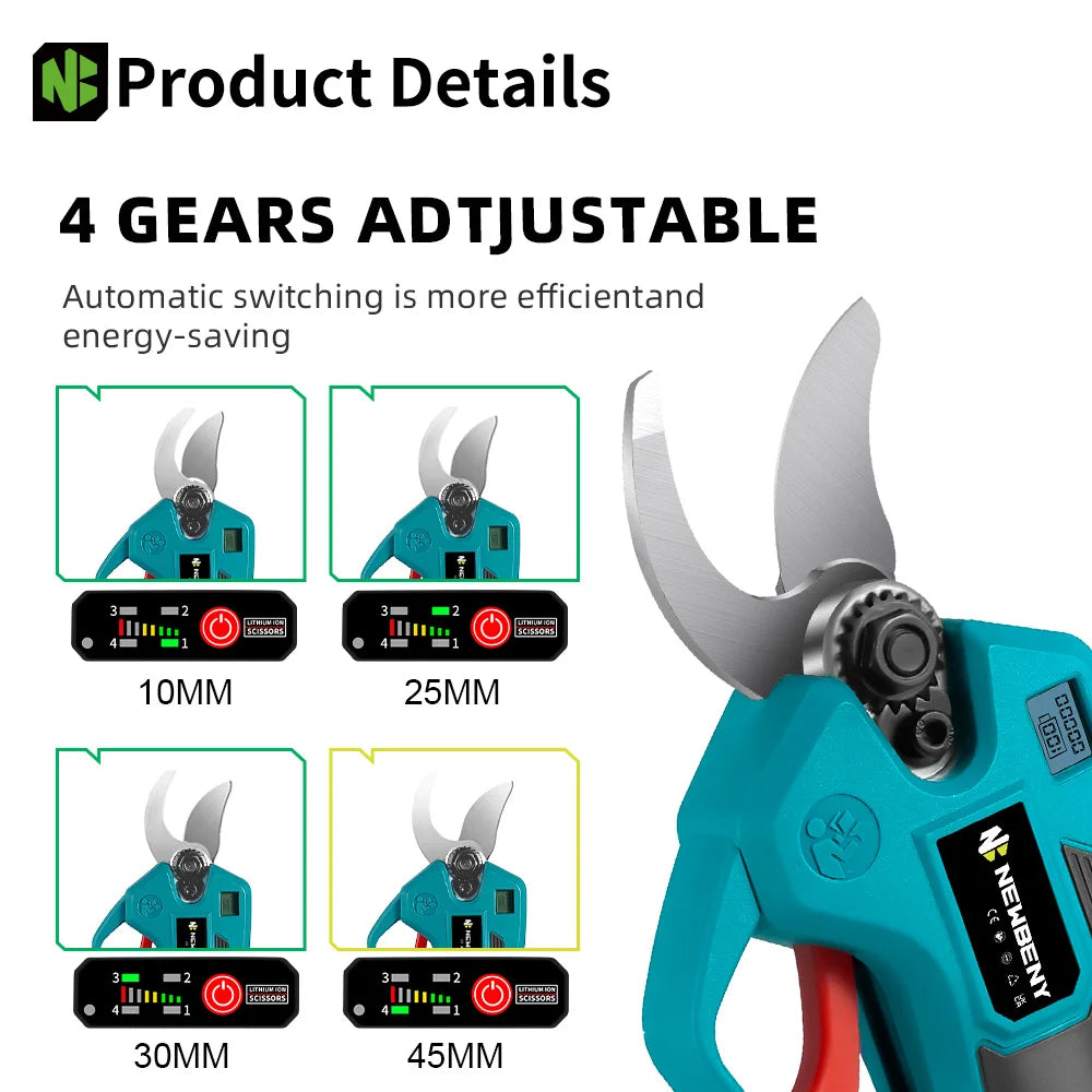 NEWBENY 30mm Brushless Electric Pruner Shear 4 Gears Cordless Garden Bonsai Electric Scissors Power Tools For Makita Battery Pin