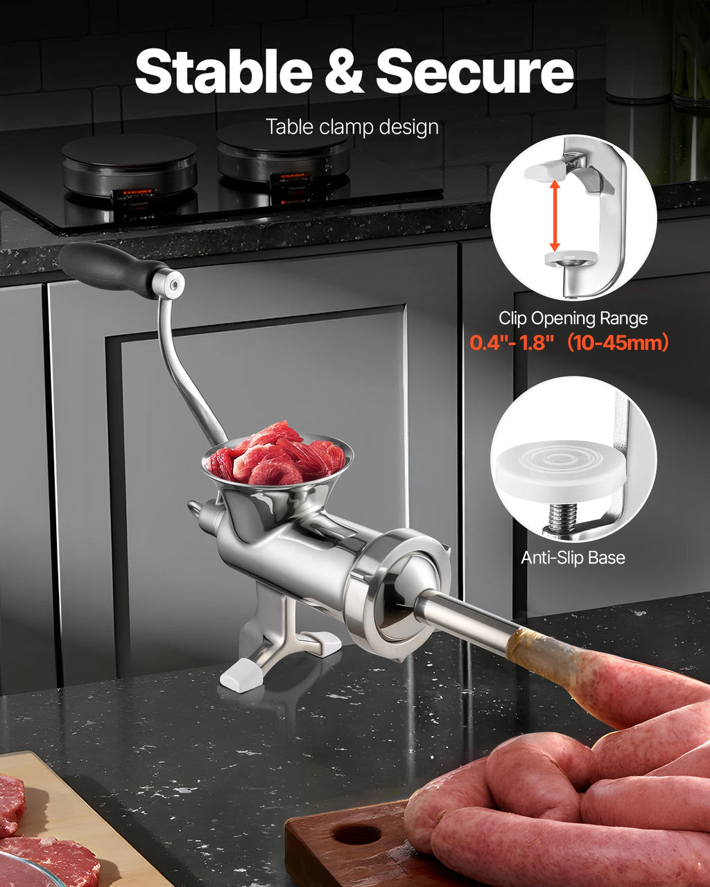 SucceBuy Manual Meat Grinder304Stainless Steel Hand Meat Grinder with Steel Table Clamp Meat Mincer Sausage Maker