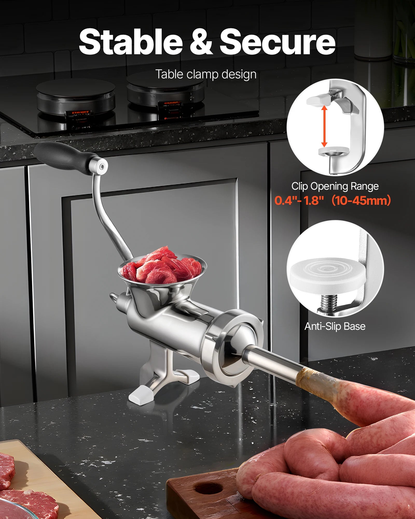 SucceBuy Manual Meat Grinder304Stainless Steel Hand Meat Grinder with Steel Table Clamp Meat Mincer Sausage Maker